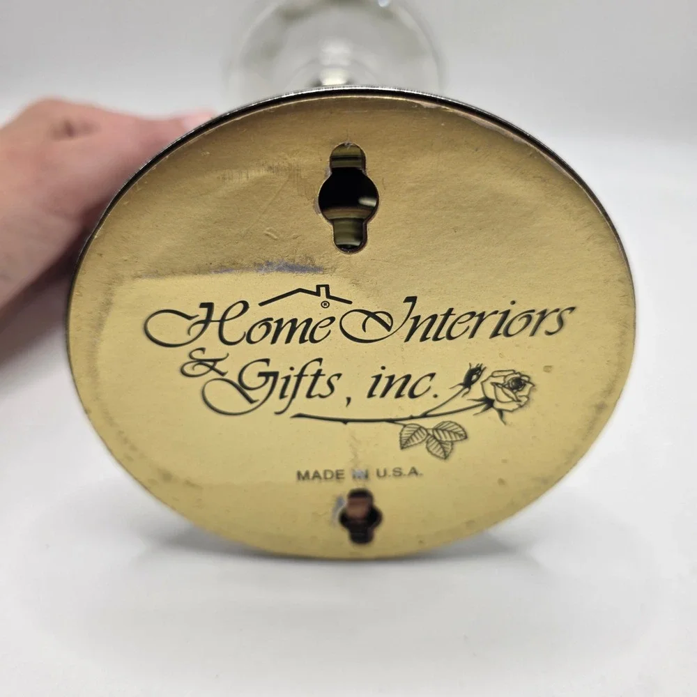 Home Interiors Vintage Wall Hurricane Candle‎ Holder Sconce Wood Brass Glass USA
